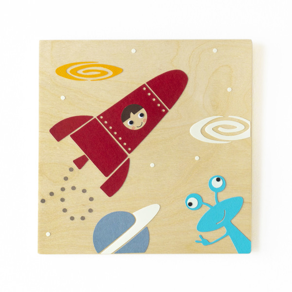 Πύραυλος, Διαστημόπλοιο, παιδικός πίνακας με θέμα το διάστημα, 24x24 εκ - αγόρι, δώρα για βάπτιση, παιδικοί πίνακες