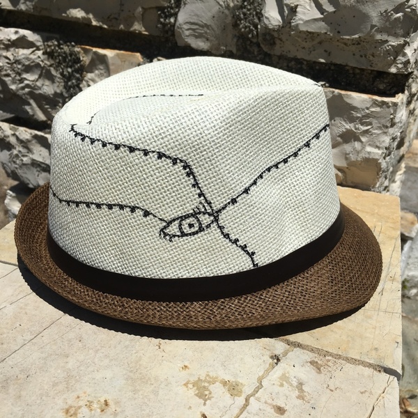 Artist hat - ψάθινο καπέλο - αλυσίδες, ζωγραφισμένα στο χέρι, ψάθα, ψάθινα - 4