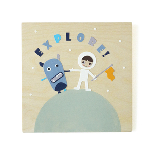“Explore”, παιδικός πίνακας με θέμα το διάστημα, 24x24 εκ - αγόρι, διάστημα, παιδικοί πίνακες