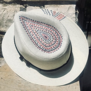 Boho look - ψάθινο καπέλο - ζωγραφισμένα στο χέρι, boho, καπέλα, ψάθινα - 5