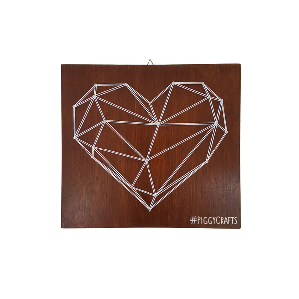 Ξύλινο κάδρο με καρφιά & κλωστές "Minimal Heart" 26x25cm - πίνακες & κάδρα, καρδιά, minimal, ξύλινα διακοσμητικά τοίχου