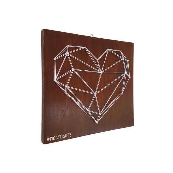Ξύλινο κάδρο με καρφιά & κλωστές "Minimal Heart" 26x25cm - πίνακες & κάδρα, καρδιά, minimal, ξύλινα διακοσμητικά τοίχου - 2