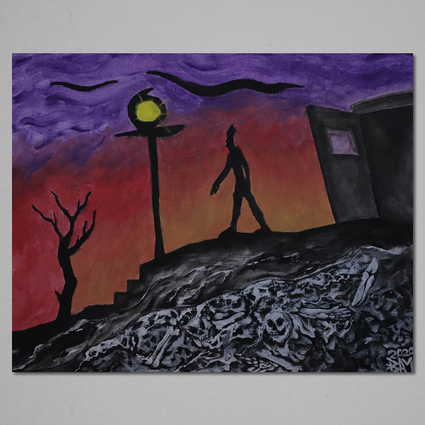 Persist death silhouette abstract canvas panel painting tempera 24x30 - πίνακες & κάδρα, πίνακες ζωγραφικής