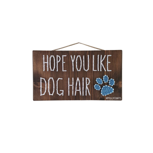 Ξύλινη πινακίδα με καρφιά & κλωστές "Dog Hair" 25x14cm - ξύλο, διακοσμητικά, ξύλινα διακοσμητικά τοίχου