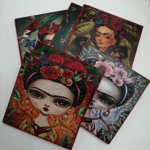 Σουβερ ξυλινα χειροποίητα Frinda Kahlo - σουβέρ, είδη σερβιρίσματος, πιατάκια & δίσκοι, ξύλινα σουβέρ - 4