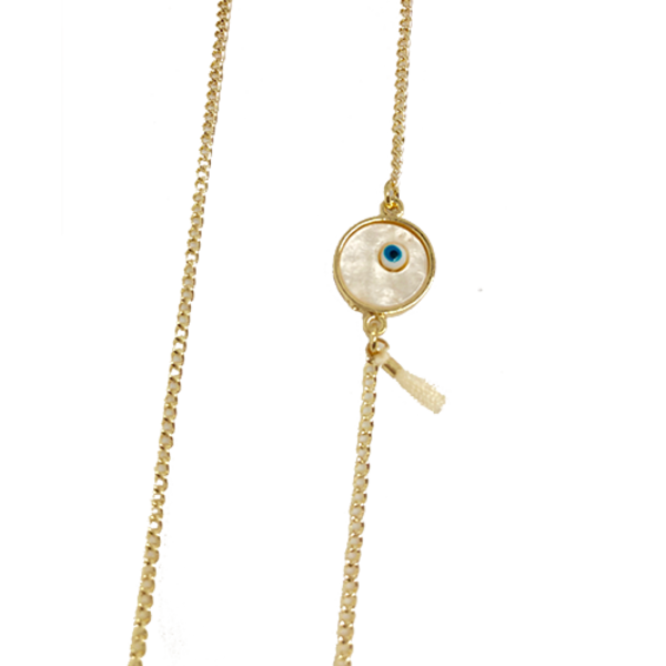 Χειροποίητη Αλυσίδα Γυαλιών Με Σμάλτο Ματάκι Και Φουντίτσα σε Χρυσό χρώμα 70εκ - αλυσίδες, με φούντες, μάτι - 2