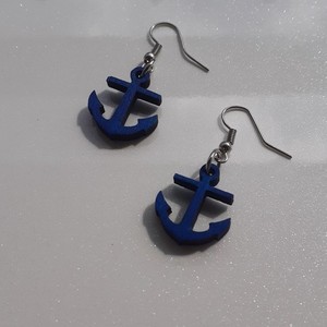 Ξύλινα μπλε σκουλαρίκια άγκυρα - 2cm - ξύλο, θάλασσα, μικρά, άγκυρα, κρεμαστά - 3