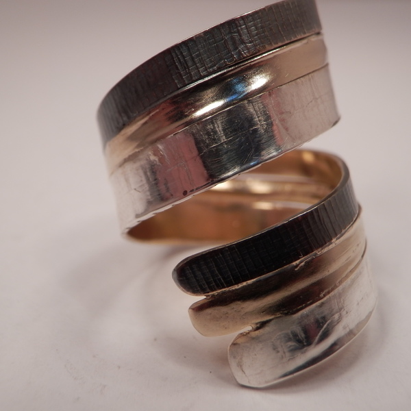 Ασημενιο δακτυλιδι 925 με οξειδωση και επιχρυσωμα - ασήμι, επιχρυσωμένα, μεγάλα, αυξομειούμενα - 2