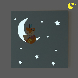 Glow in the dark παιδικός πίνακας με φεγγάρι και αλεπού, 24x24 εκ - αγόρι, αστέρι, φεγγάρι, παιδικοί πίνακες - 2