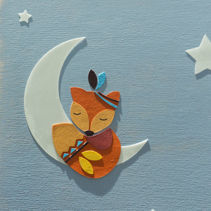 Glow in the dark παιδικός πίνακας με φεγγάρι και αλεπού, 24x24 εκ - αγόρι, αστέρι, φεγγάρι, παιδικοί πίνακες - 4