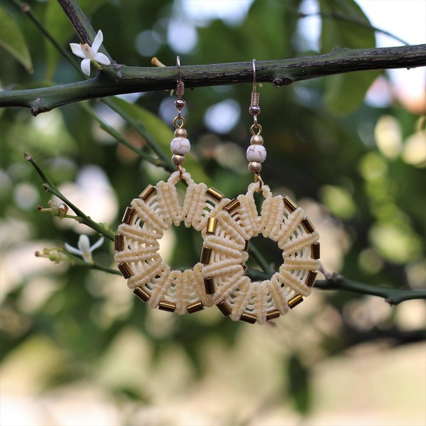 macrame earrings - δώρο, μακραμέ, σκουλαρίκια, χειροποίητα, κρεμαστά - 2