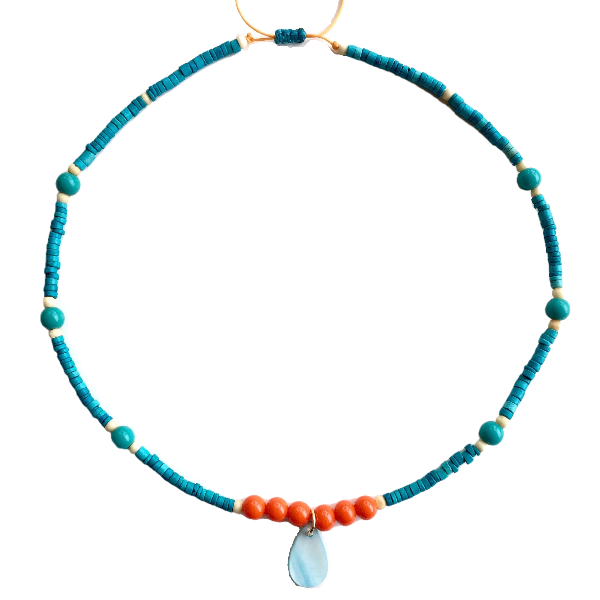 Κολιέ κοντό Coral Reef με γαλάζιο Φίλντισι - φίλντισι, σταγόνα, χάντρες, κοντά, seed beads, φθηνά