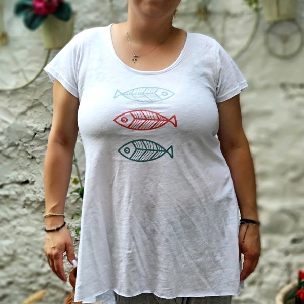 Γυναικεία μπλούζα Ψαροκόκαλο - βαμβάκι, boho - 3
