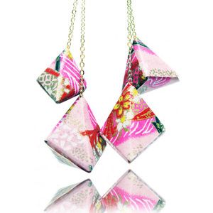 Σκουλαρίκια origami |Triangular Pyramid Pink - κρεμαστά, μεγάλα, μακριά, origami, statement
