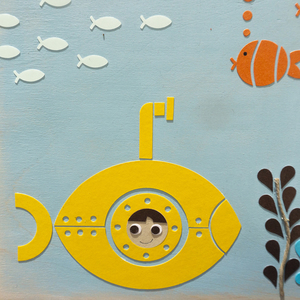 Υποβρύχιο, παιδικός πίνακας σε ξύλο 24x24 εκ - αγόρι, παιδικοί πίνακες - 3