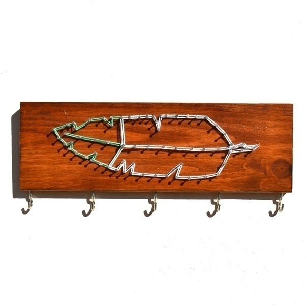 String Art Φτερό - Κρεμαστή Ξύλινη Κοσμηματοθήκη - κοσμηματοθήκη, ξύλο