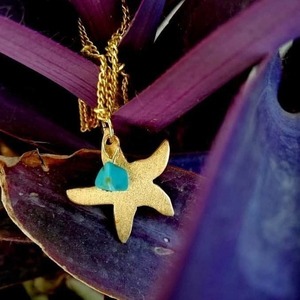 Starfish-μενταγιόν αστερίας από επιχρυσωμένο ορείχαλκο - ημιπολύτιμες πέτρες, επιχρυσωμένα, απαραίτητα καλοκαιρινά αξεσουάρ, κοντά, δώρα για γυναίκες - 5