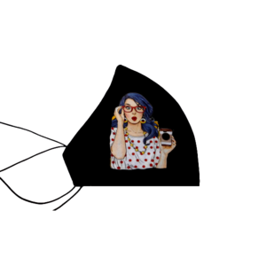 4.Μάσκα βαμβακερή-πολλαπλών χρήσεων-"Σχέδιο Pop Art Lady-Blue". - βαμβάκι, γυναικεία, χειροποίητα, πλενόμενο, δερματολογικά ελεγμένη, μάσκες προσώπου - 3