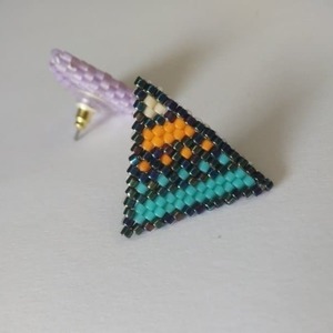 Τρίγωνα σκουλαρίκια με χρώματα. - chic, χάντρες, καρφωτά - 2