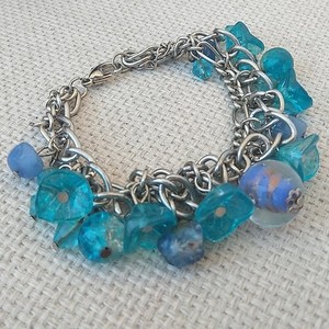 βραχιόλι charms γαλάζιο με γυάλινες χάντρες μουράνο - γυαλί, charms, χάντρες, ethnic, σταθερά - 3