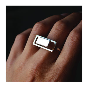 3D Rectangle┃Ασήμι 925 Χειροποίητο δαχτυλίδι - ασήμι, ασήμι 925, μεγάλα, αυξομειούμενα - 2