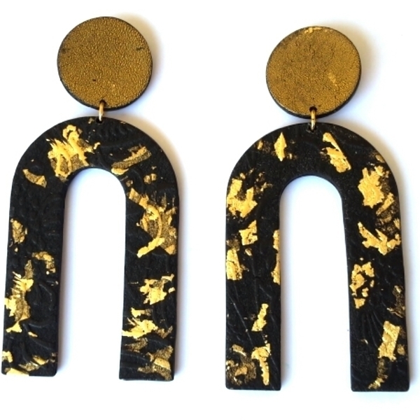 Arch Earrings, Polymer Clay Earrings - επιχρυσωμένα, πηλός, ατσάλι, κρεμαστά, μεγάλα - 2