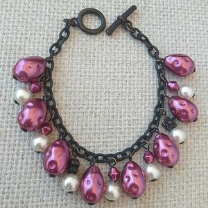 βραχιόλι με charms φούξια πέρλες - charms, χάντρες, boho, σταθερά, πέρλες, χεριού - 2