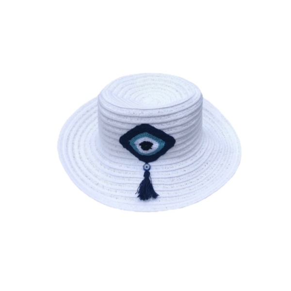 Καπέλο Knitted eye hat - πλεκτό, καλοκαίρι, με φούντες, ψάθα, βελονάκι, μάτι, παραλία, απαραίτητα καλοκαιρινά αξεσουάρ, βαμβακερό νήμα, καπέλο, Black Friday, ψάθινα