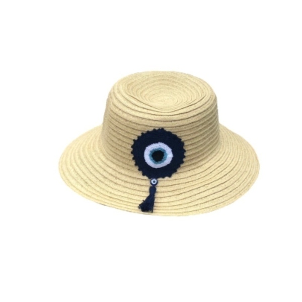 Καπέλο Knitted eye beige hat - πλεκτό, καλοκαίρι, ψάθα, βελονάκι, μάτι, παραλία, απαραίτητα καλοκαιρινά αξεσουάρ, βαμβακερό νήμα, Black Friday, ψάθινα