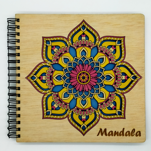 Ξύλινο βιβλίο ζωγραφικής με 100+ σχέδια Μάνταλα (Mandala) για χρωματισμό (25cm x25cm) - δώρα γενεθλίων, δώρα για γυναίκες - 2