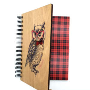 Ξύλινο Σημειωματάριο Κουκουβάγια (Wooden Notebook Owl) 14,5cm x 20cm - τετράδια & σημειωματάρια, ξύλο, χειροποίητα, δώρο, δώρα γενεθλίων