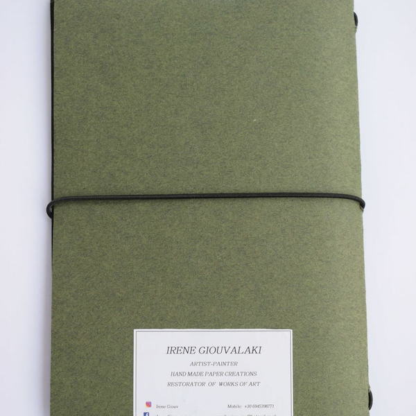 Χειροποίητο τετράδιο με πράσινο εξώφυλλο και κόκκινο σχέδιο στο εξώφυλλο. - χειροποίητα, τετράδια & σημειωματάρια - 5