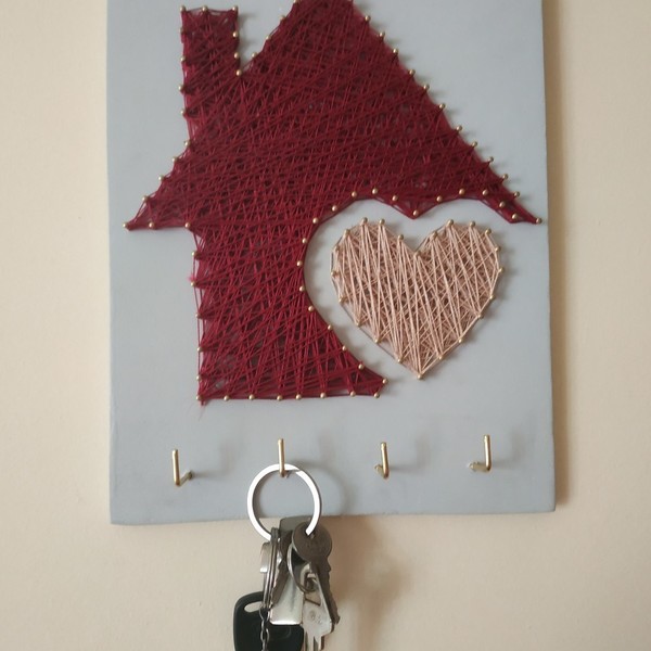 Ξύλινη Κλειδοθήκη " Σπιτάκι με καρδούλα" - καρδιά, σπιτάκι, κλειδοθήκες - 3