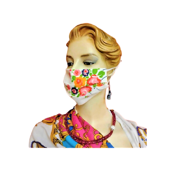 Μάσκα προσώπου ενηλίκων, λευκό φλοράλ. - ύφασμα, γυναικεία, λουλούδια, φλοράλ, μάσκες προσώπου - 3