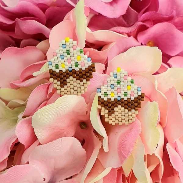 Χειροποίητα σκουλαρίκια cupcakes miyuki - χάντρες, miyuki delica, καθημερινό - 2
