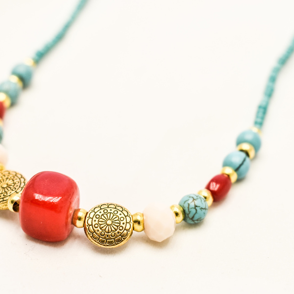 Turquoise necklace - ημιπολύτιμες πέτρες, γυναικεία, δώρο, κοντά, ethnic, φθηνά - 2