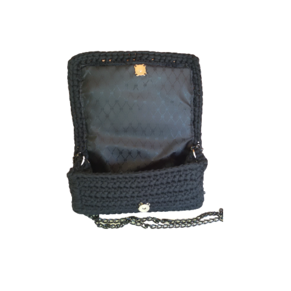 Πλεκτή χειροποίητη τσάντα ώμου μαύρη με bubbles - ώμου, πλεκτές τσάντες, φθηνές - 3