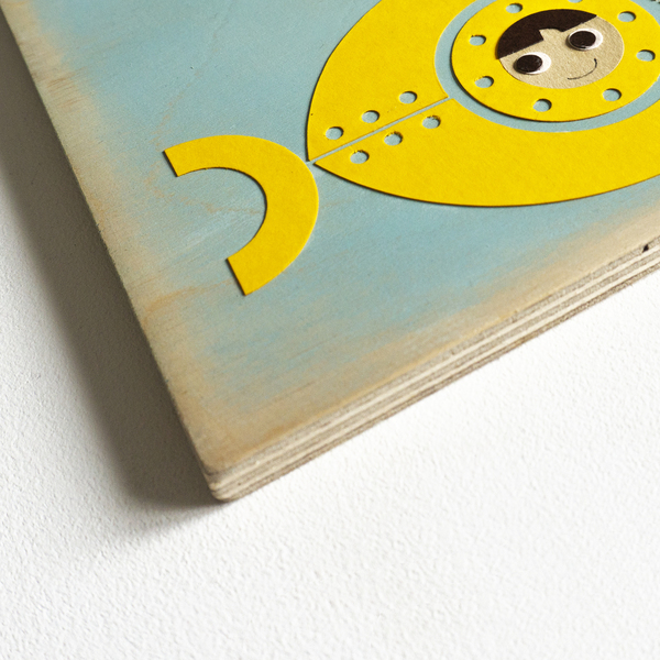Υποβρύχιο, παιδικός πίνακας σε ξύλο 24x24 εκ - αγόρι, παιδικοί πίνακες - 5