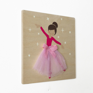 Μπαλαρίνα, παιδικός πίνακας σε ξύλο 24x24 εκ - κορίτσι, μπαλαρίνα, δώρα για βάπτιση, παιδικοί πίνακες - 5