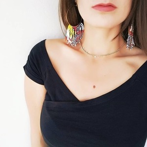 Boho μεγάλοι χρυσοί κρίκοι πλεγμένοι με χάντρες miyuki σε στυλ κρόσσια - miyuki delica, boho, κρεμαστά, μεγάλα - 3