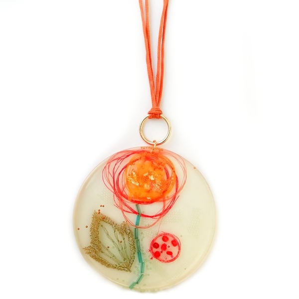 Μακρύ κολιέ από υγρό γυαλί | Σχέδιο Lace Flower. - γυαλί, charms, γυναικεία, λουλούδι, αυξομειούμενα