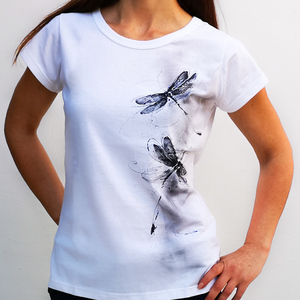 T-shirt γυναικείο 100% βαμβάκι χειροποιητο λιβελούλες