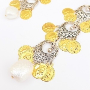 ♦ THE "NANA" EARRINGS GYPSY STYLE, DANGLE EARRINGS, ΣΚΟΥΛΑΡΙΚΙΑ ΜΕ ΧΡΥΣΑ ΝΟΜΙΣΜΑΤΑ ΚΑΙ ΠΕΡΛΕΣ - επάργυρα, φλουρί, μακριά, boho, κρεμαστά, πέρλες, μεγάλα, πολυέλαιοι - 4