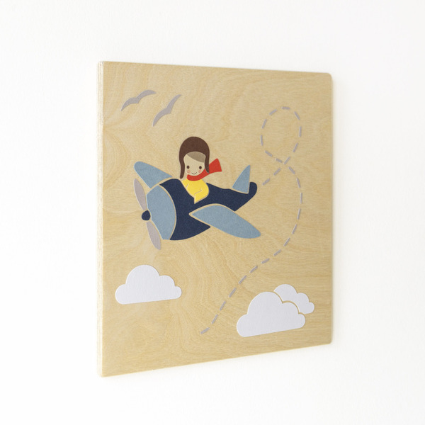 Αεροπλάνο, παιδικός ξύλινος πίνακας, 24x24 εκ - vintage, αγόρι, αεροπλάνο, παιδικοί πίνακες - 5