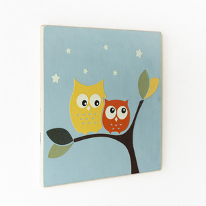 Κουκουβάγιες, παιδικός ξύλινος πίνακας 24x24 εκ - κορίτσι, κουκουβάγια, ζωάκια, παιδικοί πίνακες - 5