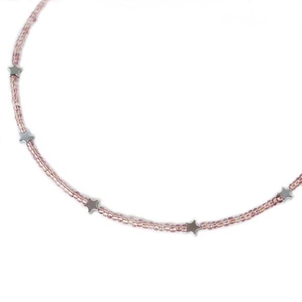 Pink silver beads κοντό κολιέ με αστεράκια αιματίτη - αστέρι, αιματίτης, χάντρες, κοντά, αυξομειούμενα