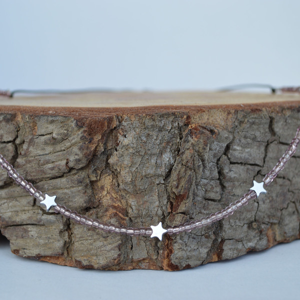 Pink silver beads κοντό κολιέ με αστεράκια αιματίτη - αστέρι, αιματίτης, χάντρες, κοντά, αυξομειούμενα - 3