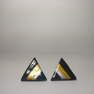 Γεωμετρικά σκουλαρίκια κεραμικά - ασημί, χρυσό, πηλός, γεωμετρικά σχέδια - 2