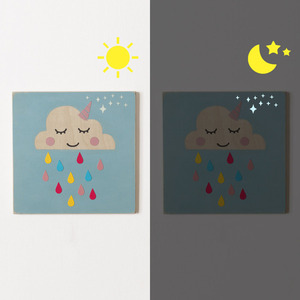 Παιδικός ξύλινος πίνακας «σύννεφο που κοιμάται» 24x24 εκ - κορίτσι, δώρο, παιδικοί πίνακες - 2