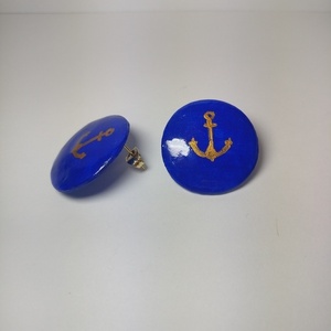 Στρογγυλά blue marine 2.5×2.5εκ. σκουλαρίκια με χρυσή άγκυρα. - μπλε, χρυσό, πηλός, καρφωτά, άγκυρα - 3